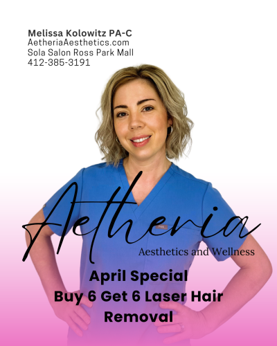 Smooth, hair-free legs or underarms highlighted with spa-like aesthetic. Text overlay: “Buy 6, Get 6 FREE – Laser Hair Removal. April Only!”